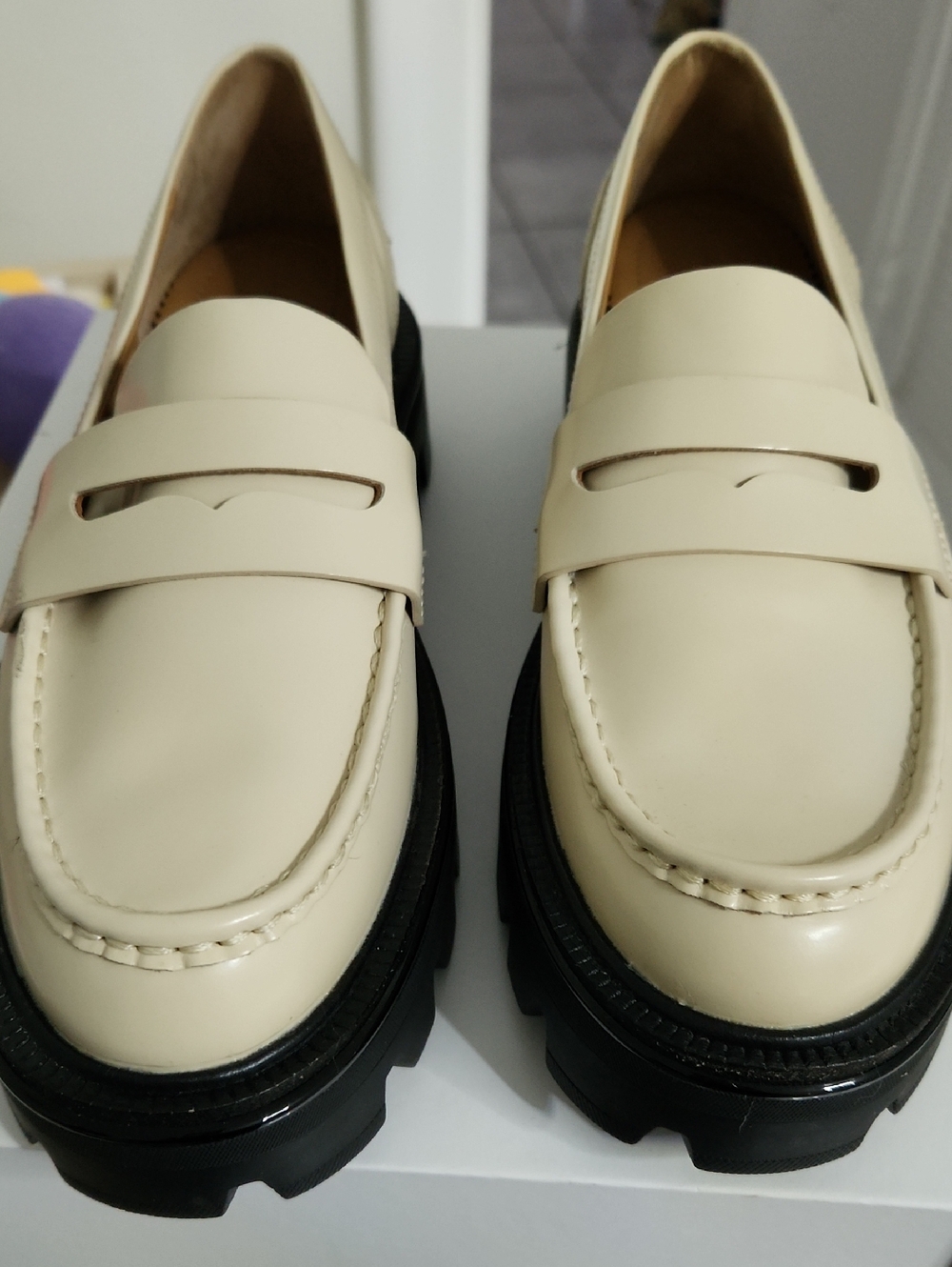 rag & bone Cream Leather Lug Sole Penny Loafers